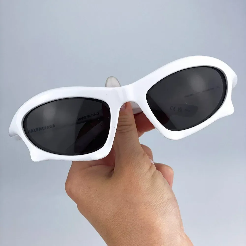 Balenciaga BB0229S 004 Sunglasses White Grey Bat Rectangle Unisex